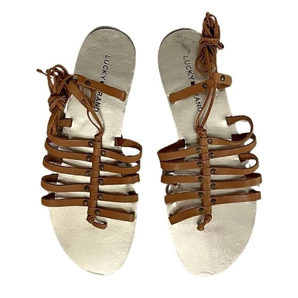 NWOT LUCKY BRAND BROWN LEATHER GLADIATOR GREEK LACE UP FLAT SANDALS - 10 (40) - Picture 4 of 11